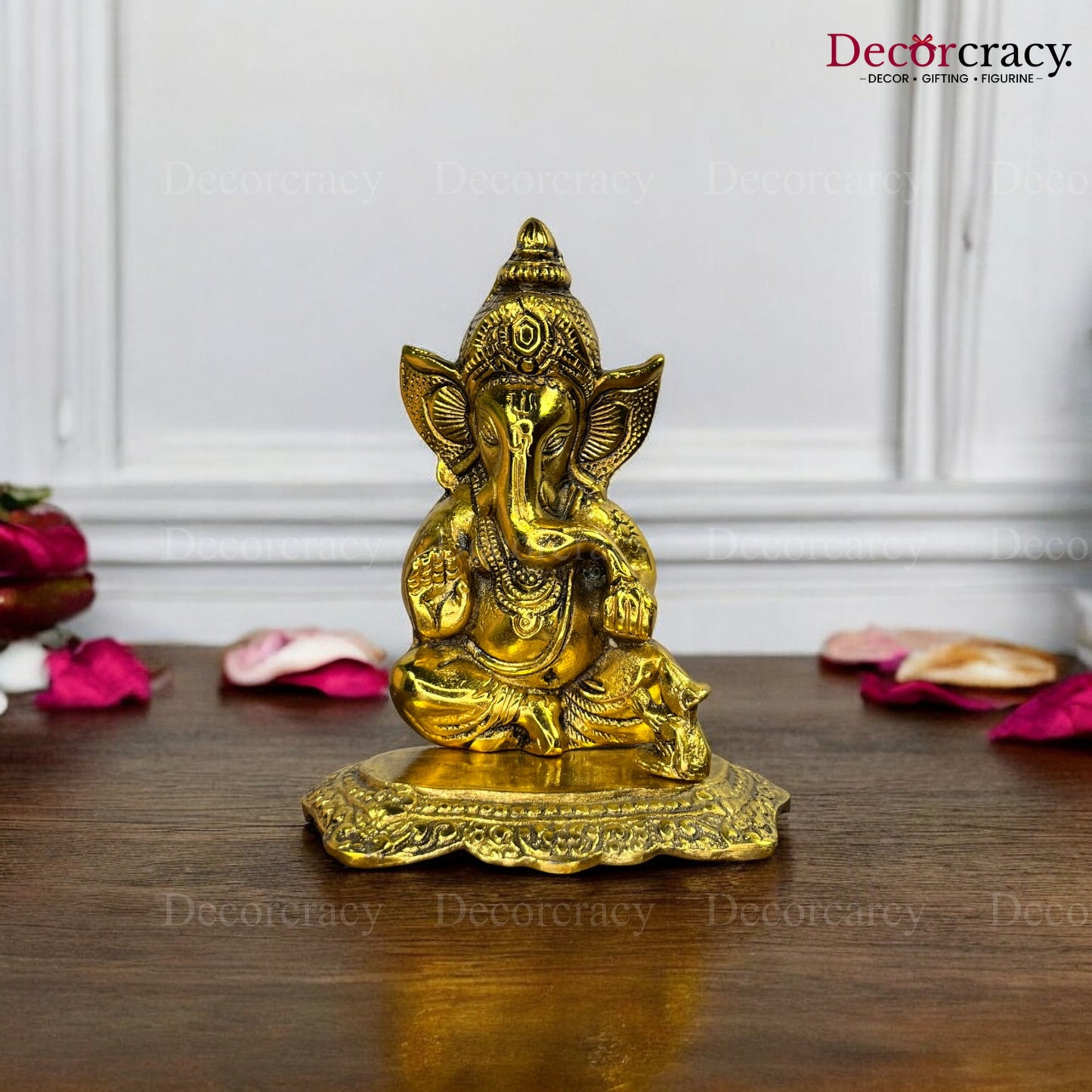 Shree Ganesh Idol Mooshak Metal golden