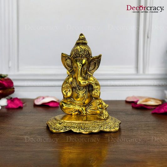 Shree Ganesh Idol Mooshak Metal golden