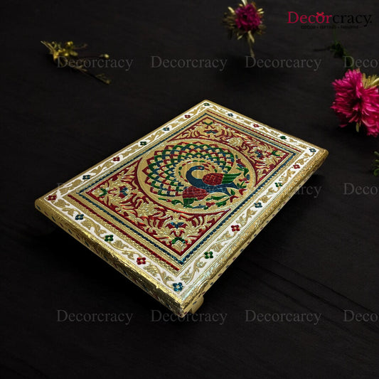 Meenakari Rajwadi Patla Chowki for Pooja 9*12" Wooden Golden/Multi