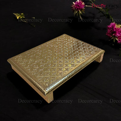 Rajwadi Patla Chowki for Pooja 8*12" Wooden Golden