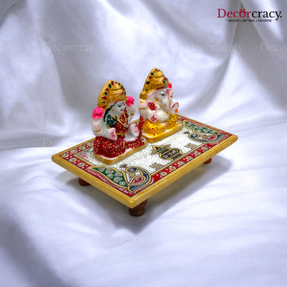 Rajasthani Marble Chowki Lakshmi Ganesh Meenakari