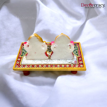 Rajasthani Marble Chowki Lakshmi Ganesh Meenakari