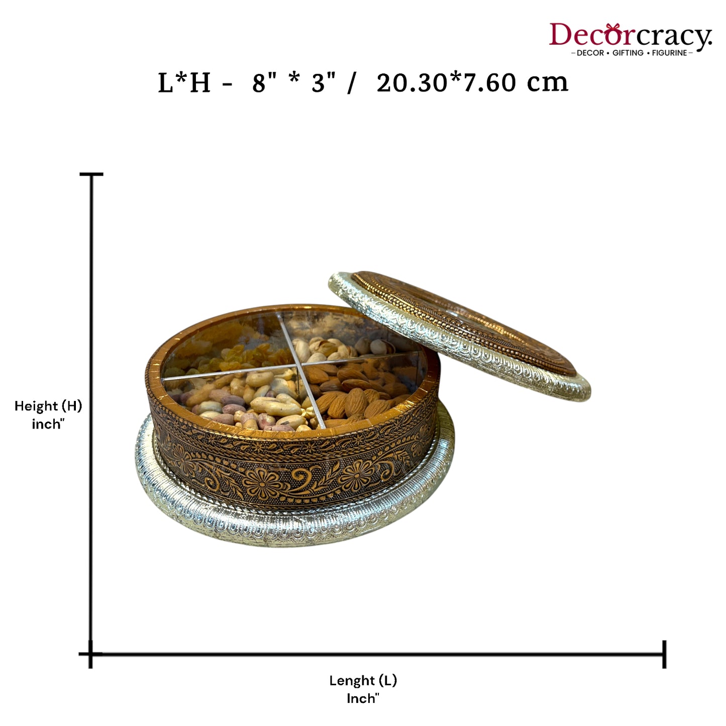 Round 4 Partition Dry Fruit Mukhwas Oxidized Box Wooden