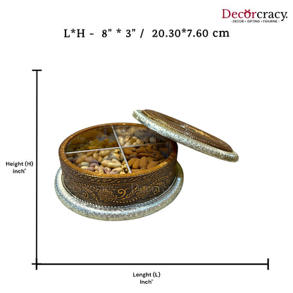 Round 4 Partition Dry Fruit Mukhwas Oxidized Box Wooden