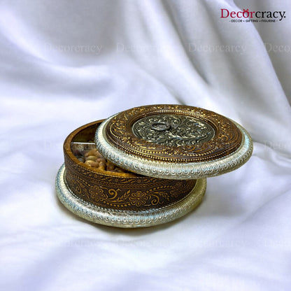 Round 4 Partition Dry Fruit Mukhwas Oxidized Box Wooden