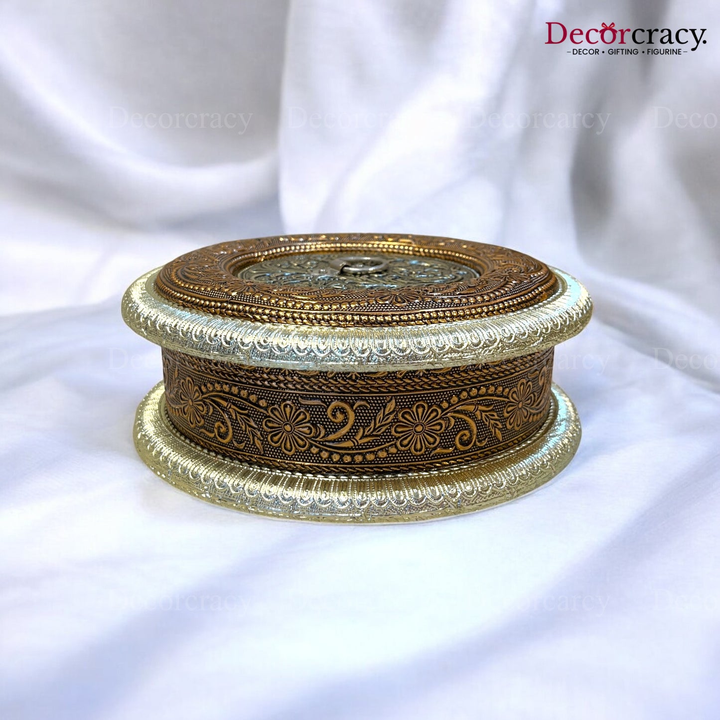 Round 4 Partition Dry Fruit Mukhwas Oxidized Box Wooden
