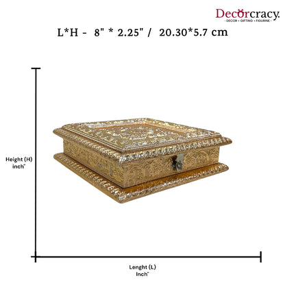 Golden 4 Partition Dry Fruit Mukhwas Box Fine Quality Wooden 8"