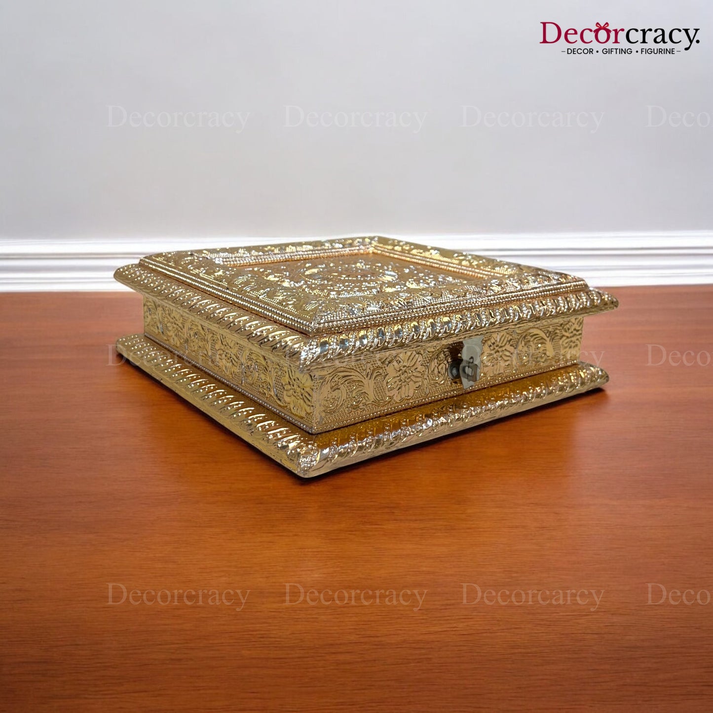 Golden 4 Partition Dry Fruit Mukhwas Box Fine Quality Wooden 8"