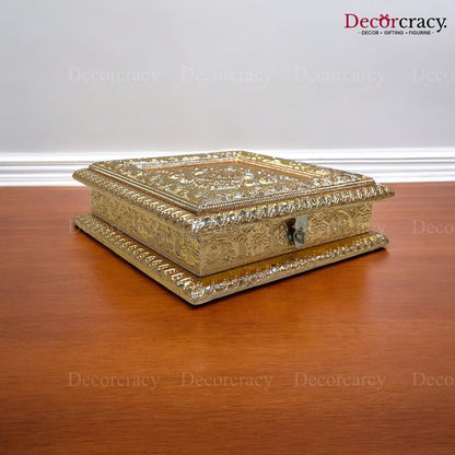 Golden 4 Partition Dry Fruit Mukhwas Box Fine Quality Wooden 8"
