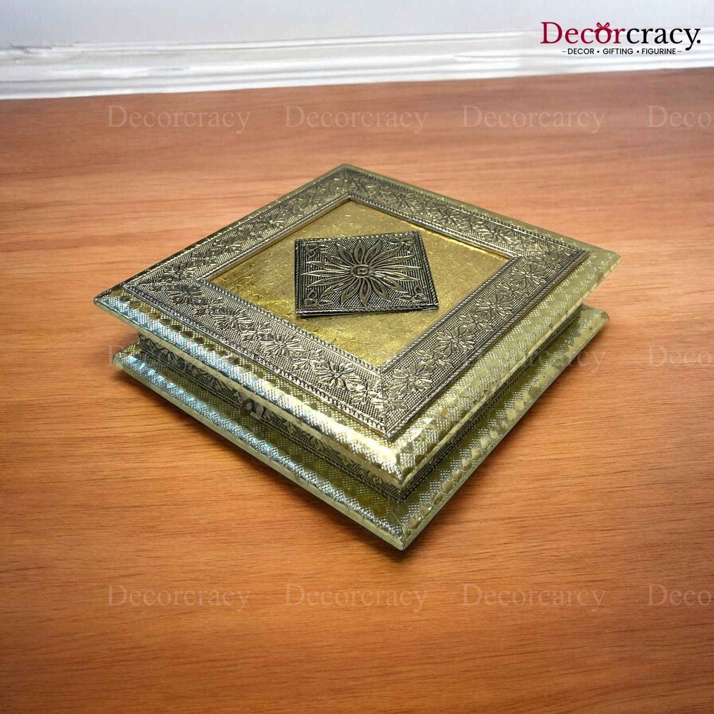 Antique Gold 4 Partition Dry Fruit Mukhwas Box Wooden 8"