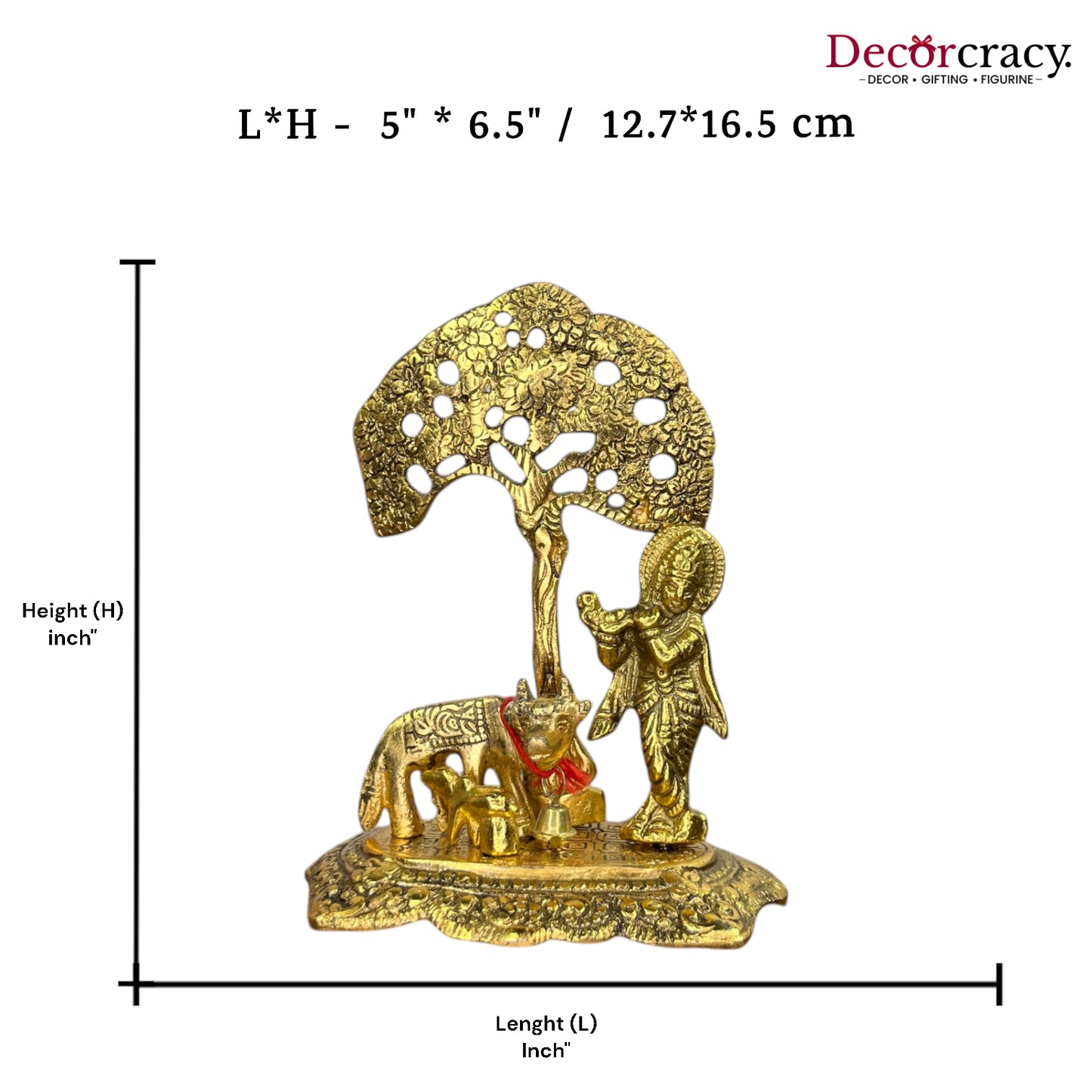 Shree Krishna Cow Tree Idol Metal golden