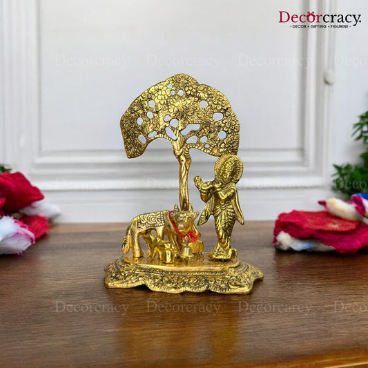Shree Krishna Cow Tree Idol Metal golden