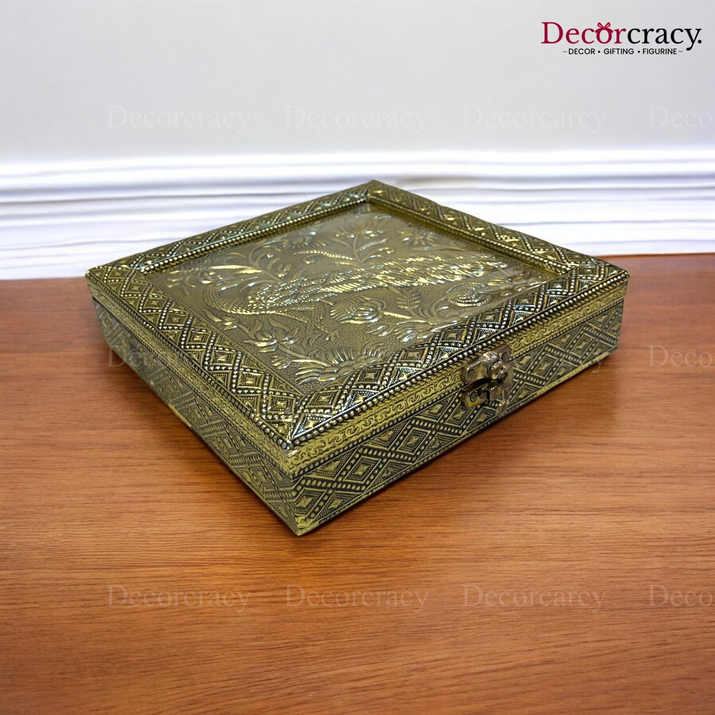 Peacock 4 Partition Dry Fruit Mukhwas Oxidized Box Wooden 8"