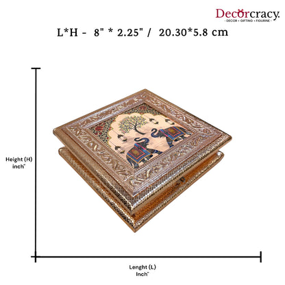 Rajasthan Print 4 Partition Dry Fruit Mukhwas Box Rose Gold Wooden 8"