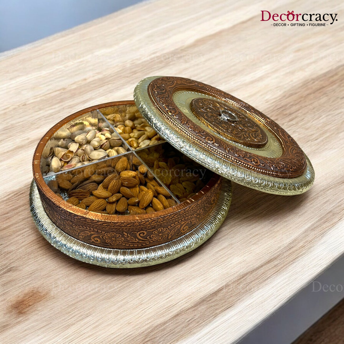 Round 4 Partition Dry Fruit Mukhwas Box Wooden 10"