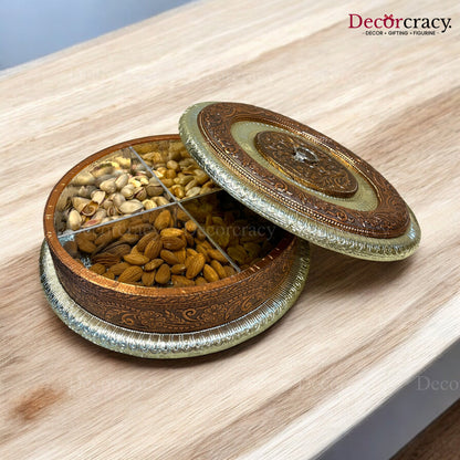 Round 4 Partition Dry Fruit Mukhwas Box Wooden 10"