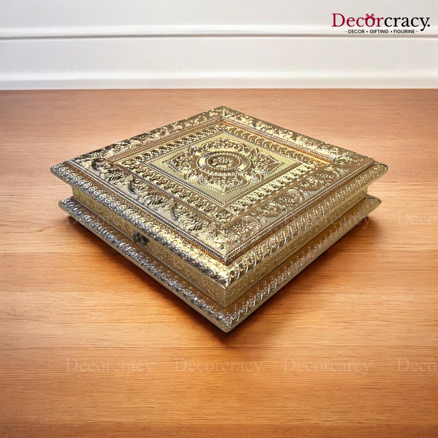Golden 4 Partition Dry Fruit Mukhwas Box Fine Quality Wooden 10"
