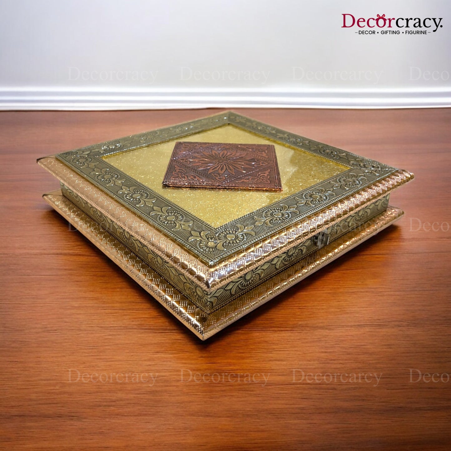 Rose Gold 4 Partition Dry Fruit Mukhwas Box Wooden 10"