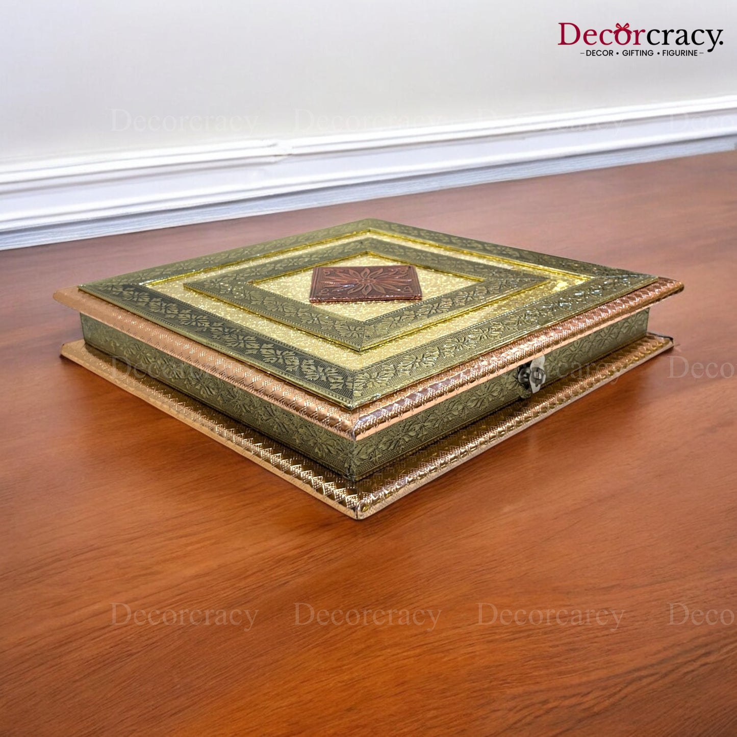 Rose Gold 4 Partition Dry Fruit Mukhwas Box Wooden 12"