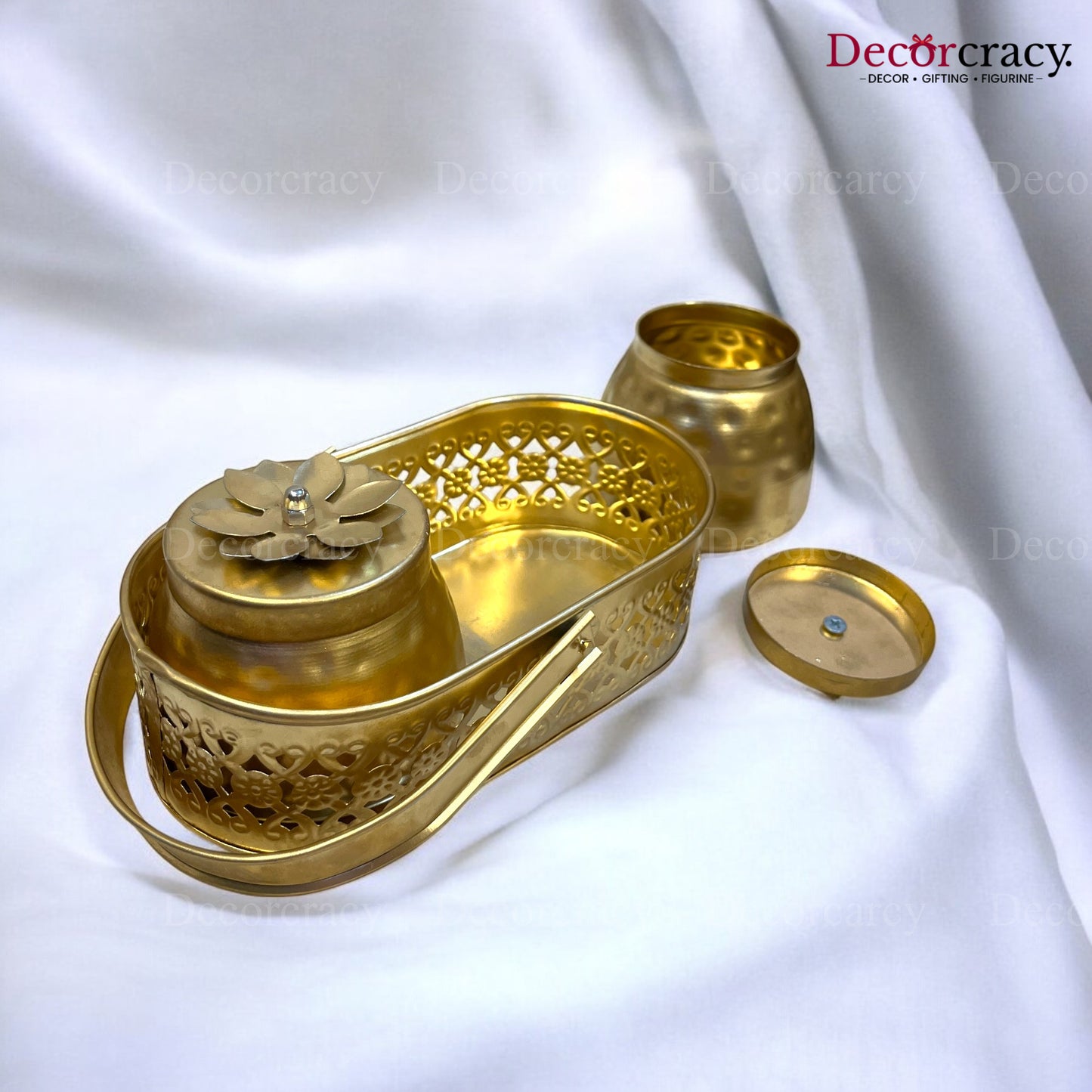 2 Jar Dry Fruit Mukhwas Serving Box Antique Golden Metal 8"
