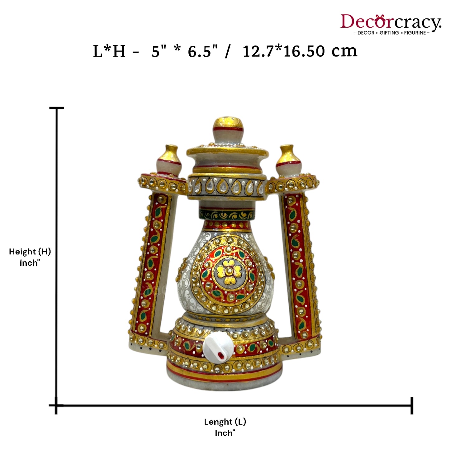 Rajasthani Marble Lamp with Bulb Meenakri Lantern 7"