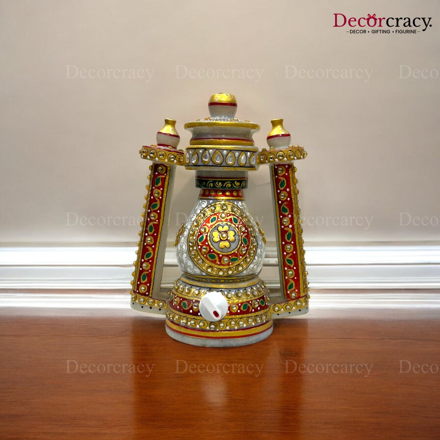 Rajasthani Marble Lamp with Bulb Meenakri Lantern 7"