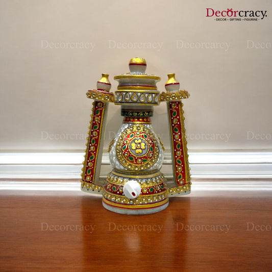 Rajasthani Marble Lamp with Bulb Meenakri Lantern 7"