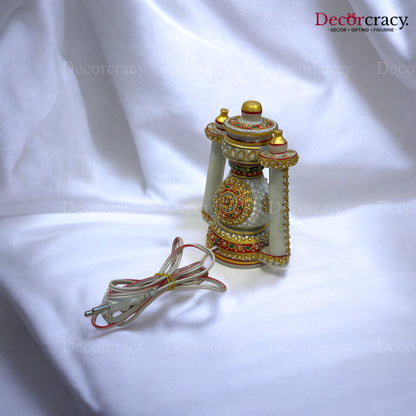 Rajasthani Marble Lamp with Bulb Meenakri Lantern 7"