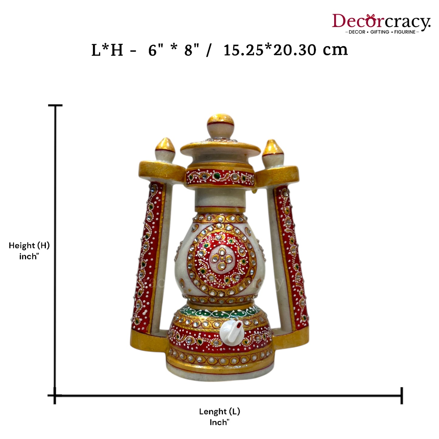 Rajasthani Marble Lamp with Bulb Meenakri Lantern 8"