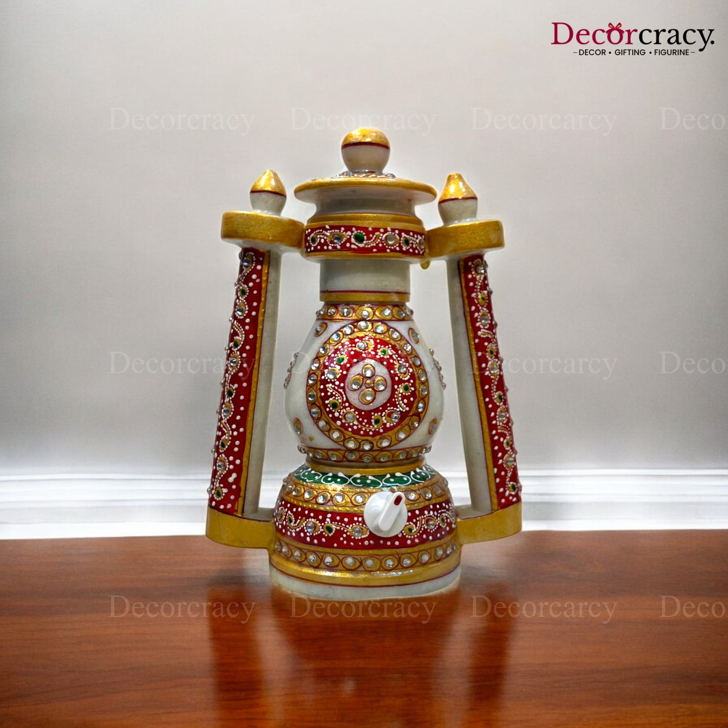 Rajasthani Marble Lamp with Bulb Meenakri Lantern 8"