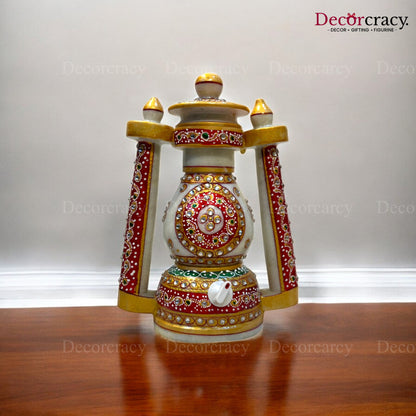 Rajasthani Marble Lamp with Bulb Meenakri Lantern 8"