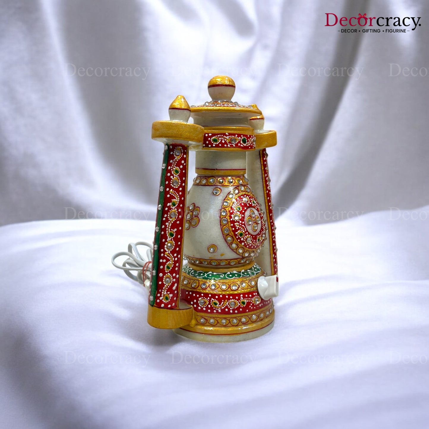 Rajasthani Marble Lamp with Bulb Meenakri Lantern 8"