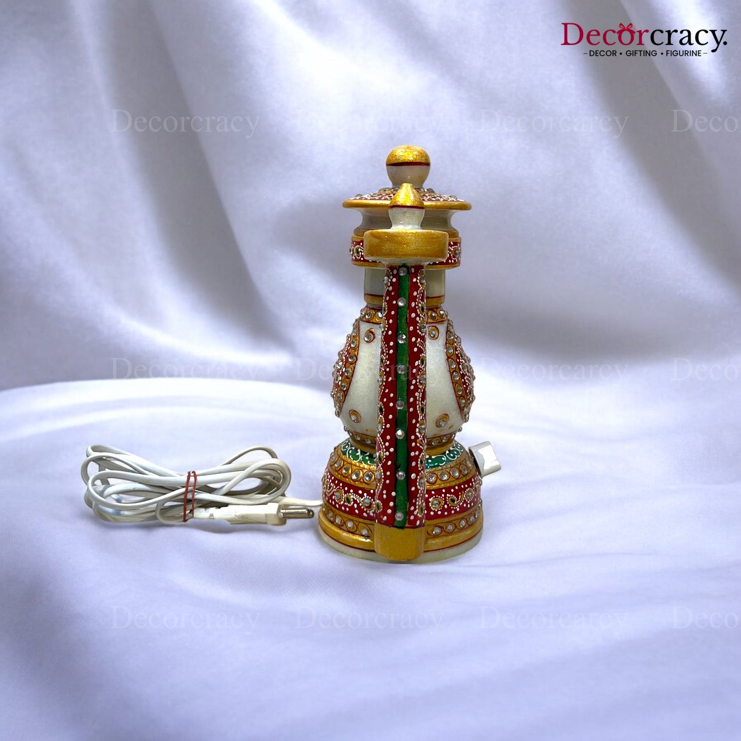 Rajasthani Marble Lamp with Bulb Meenakri Lantern 8"