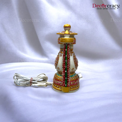 Rajasthani Marble Lamp with Bulb Meenakri Lantern 8"