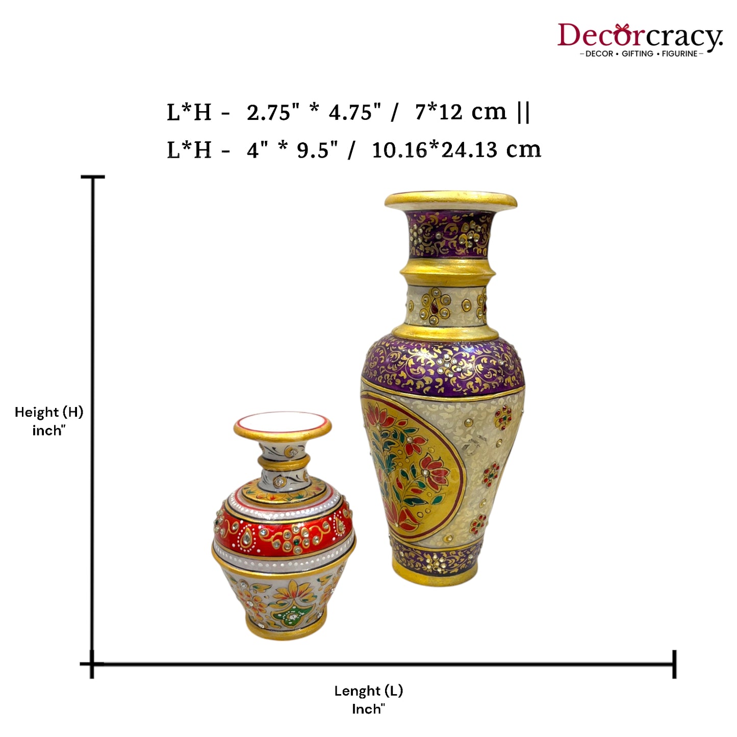 Rajasthani Marble Vase Meenakari Set 5 & 10"