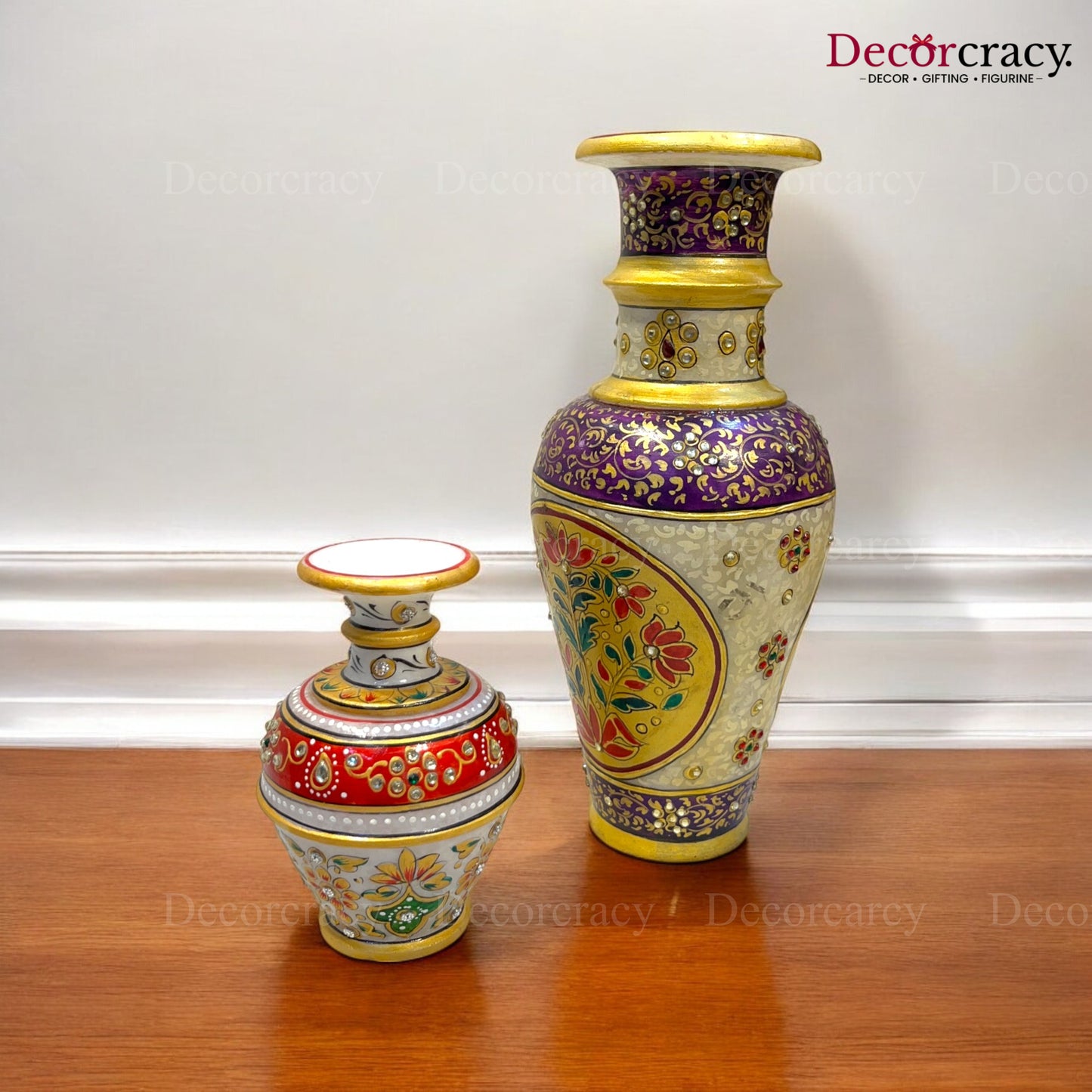 Rajasthani Marble Vase Meenakari Set 5 & 10"