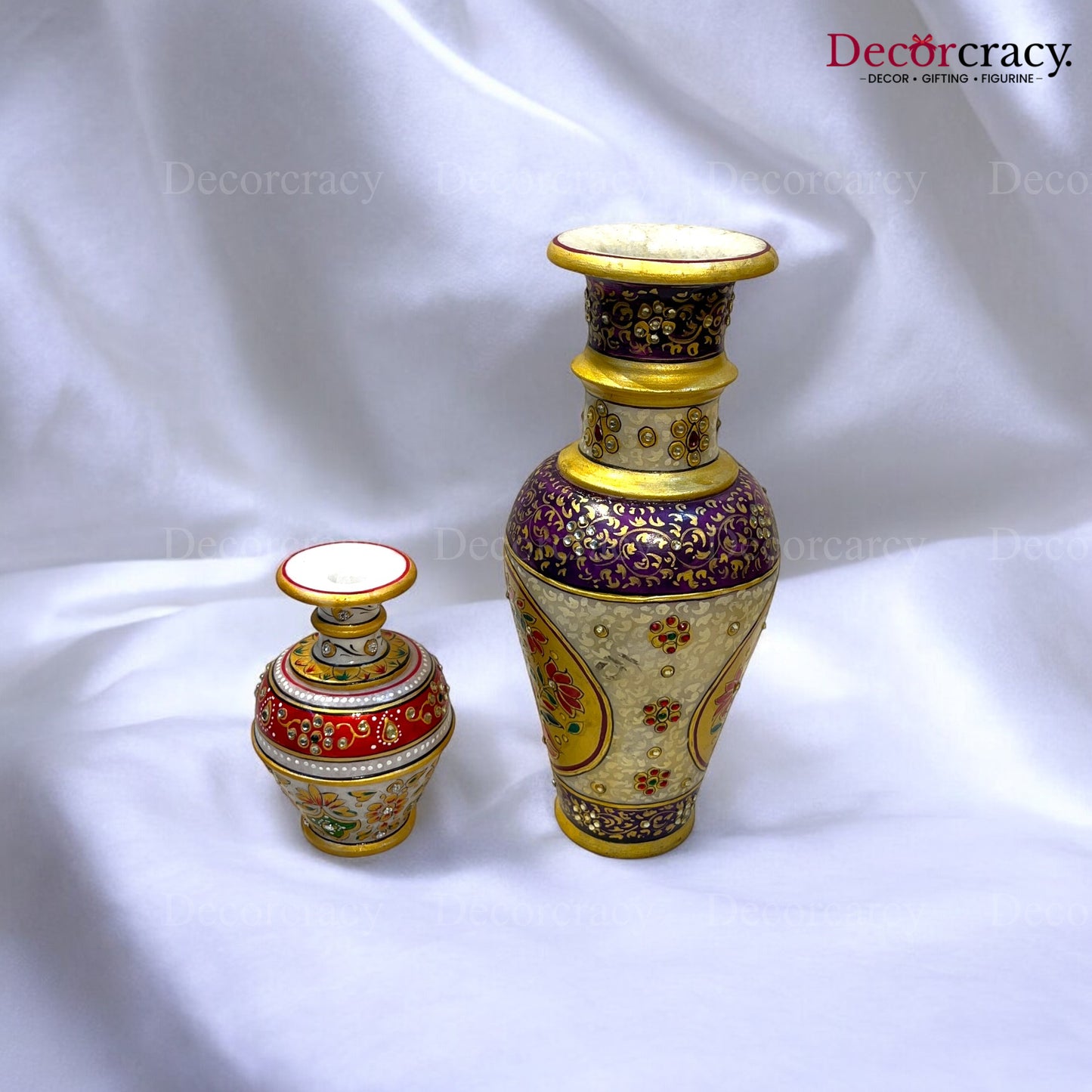 Rajasthani Marble Vase Meenakari Set 5 & 10"