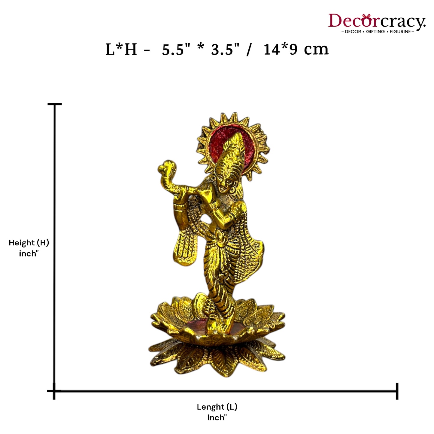 Shree Krishna on Lotus with Bansuri Metal golden