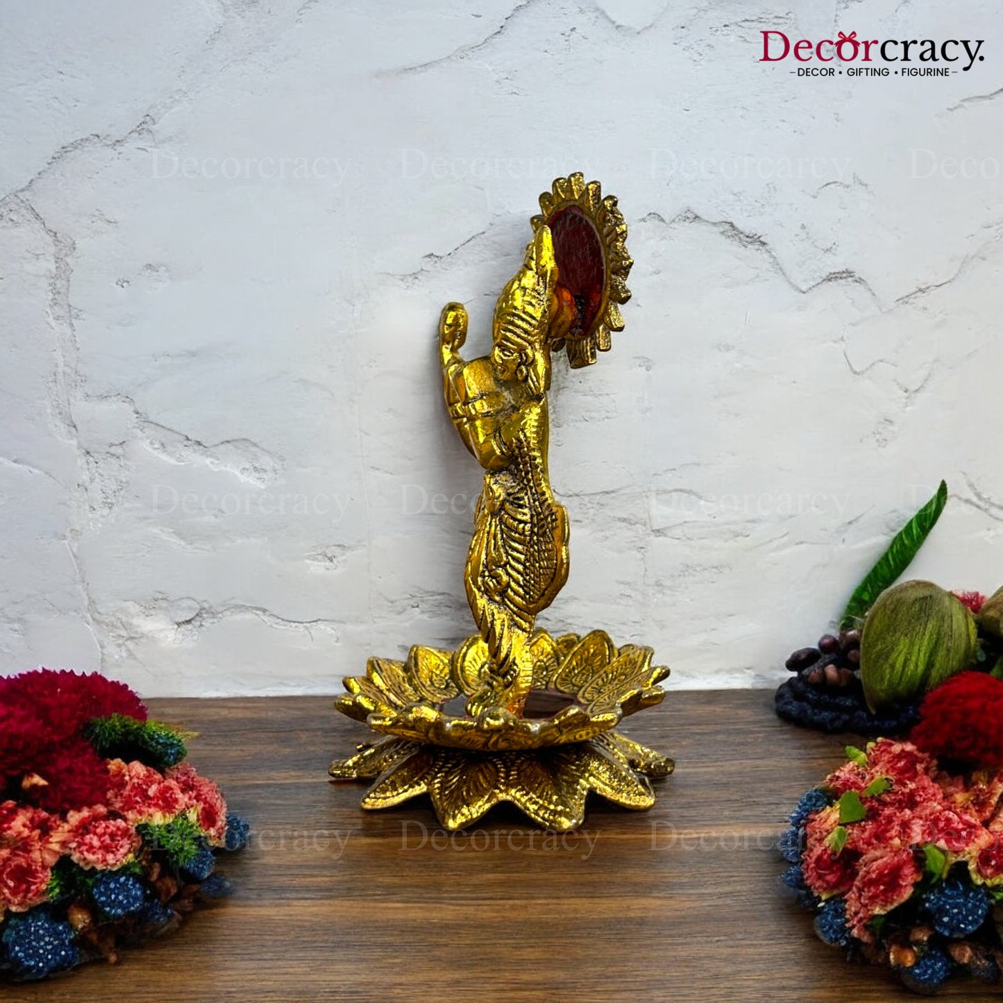 Shree Krishna on Lotus with Bansuri Metal golden
