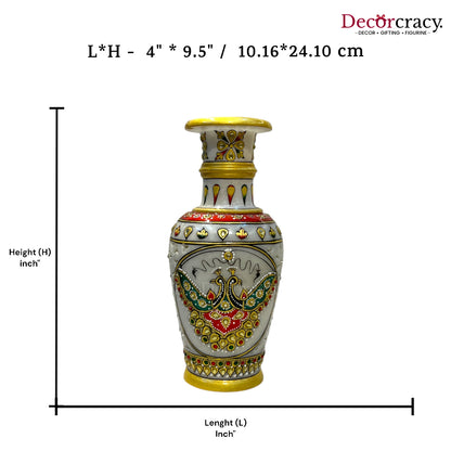 Rajasthani Marble Netted Vase Meenakari 10"