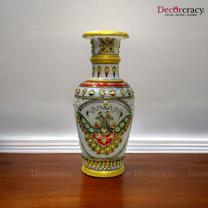 Rajasthani Marble Netted Vase Meenakari 10"