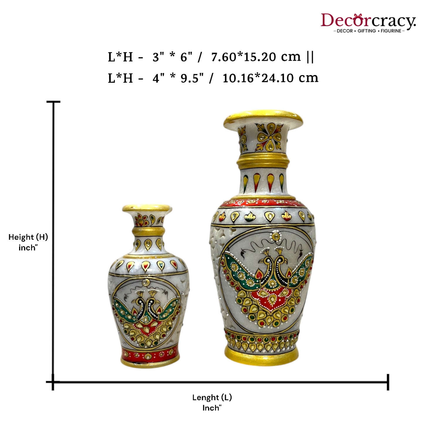 Rajasthani Marble Netted Vase Meenakari Set 6 & 10"