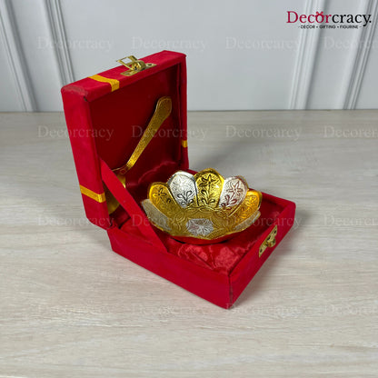 Gold Plated Bowl Metal Set Velvet Box
