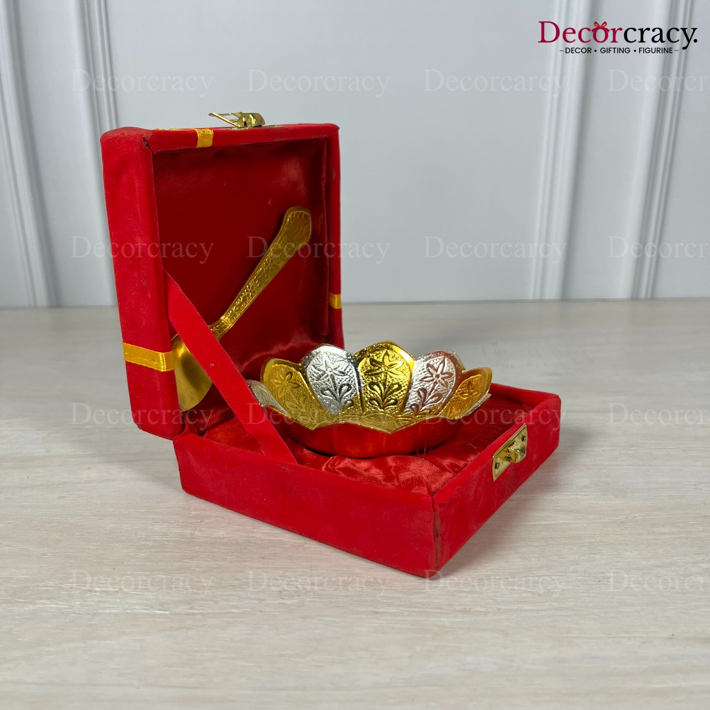 Gold Plated Bowl Metal Set Velvet Box