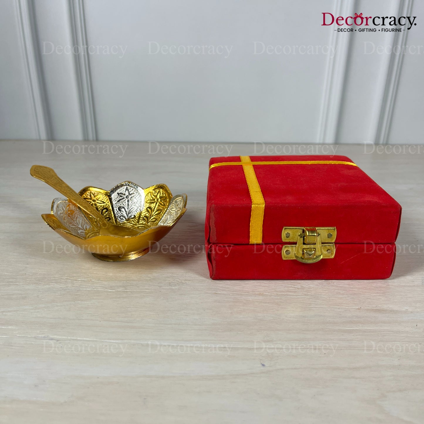 Gold Plated Bowl Metal Set Velvet Box