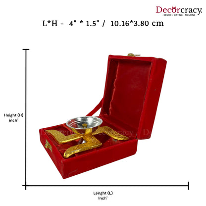 Swastik Deepak Velvet box Metal Set