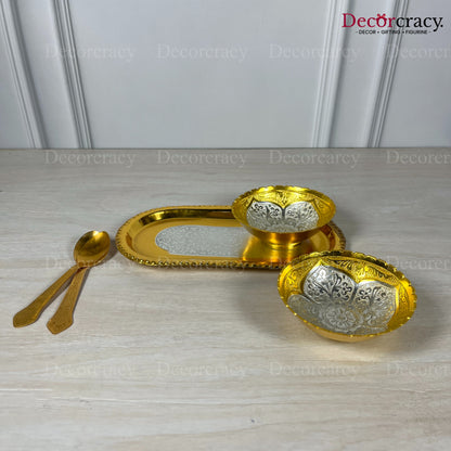 Gold Plated Bowl Metal Set Velvet Box
