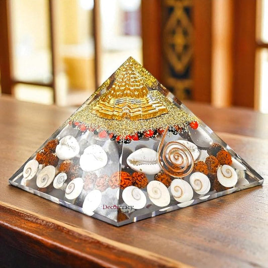 Lakshmi Pyramid with Gomati Chakra, Shree Yantra, Rudraksha, Kaudi Shells & Crystal Pyramid