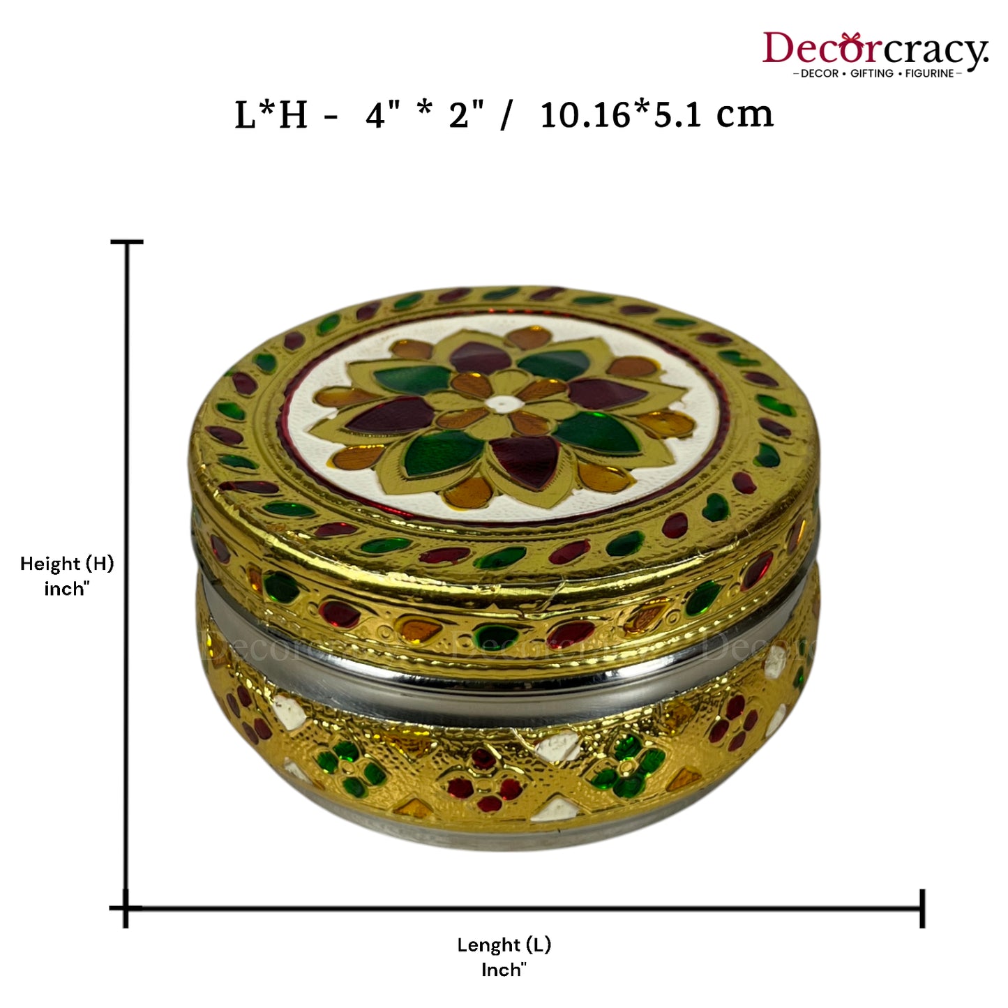 Dabba Box Meenakari Stainless Steel Golden Utensil 4"