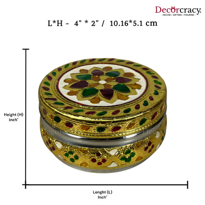 Dabba Box Meenakari Stainless Steel Golden Utensil 4"
